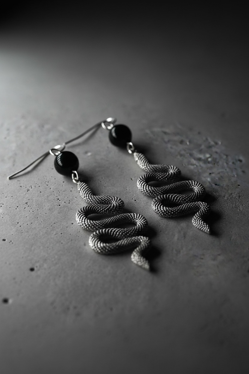 Silver Snake with black Onyx