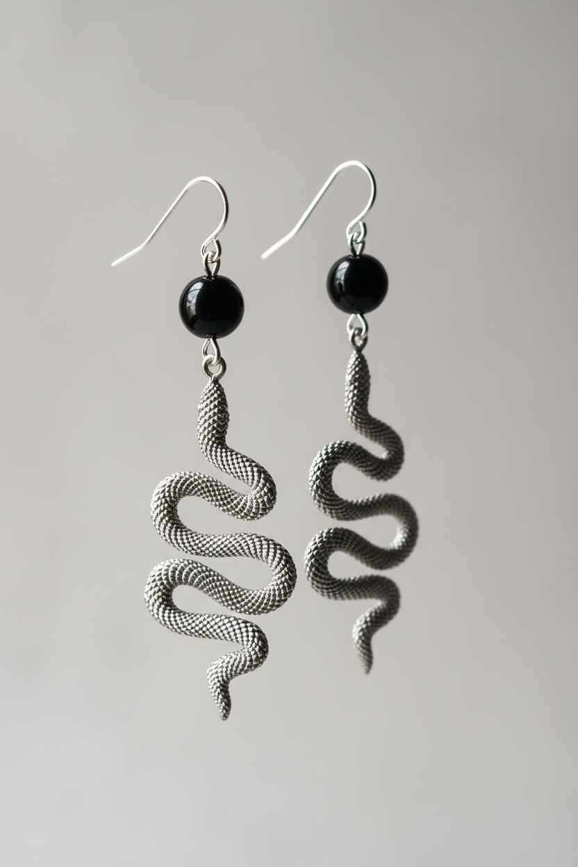 Silver Snake with black Onyx