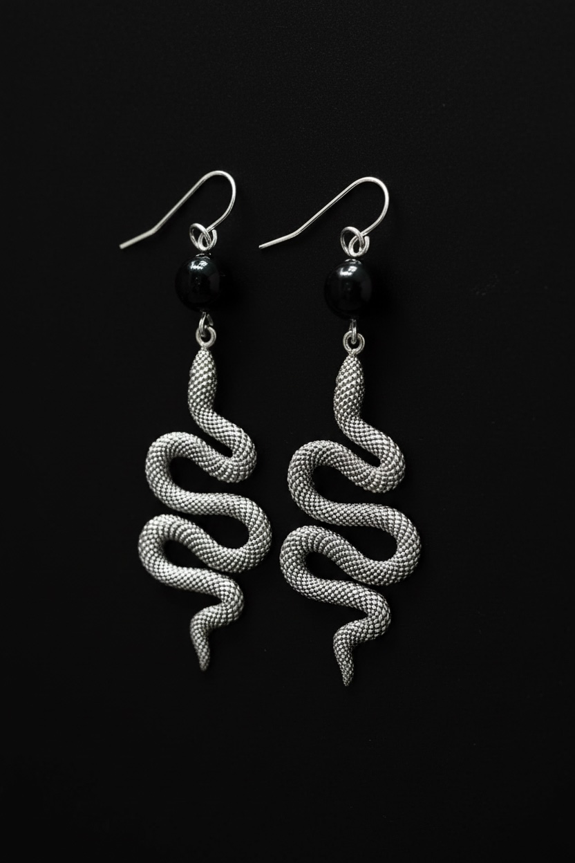 Silver Snake with black Onyx