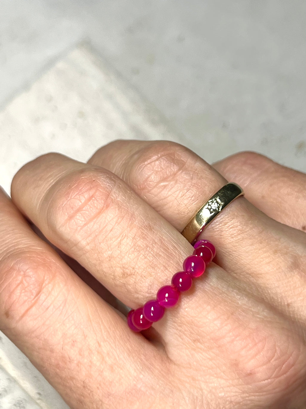 Pink Achat Perlen Ring